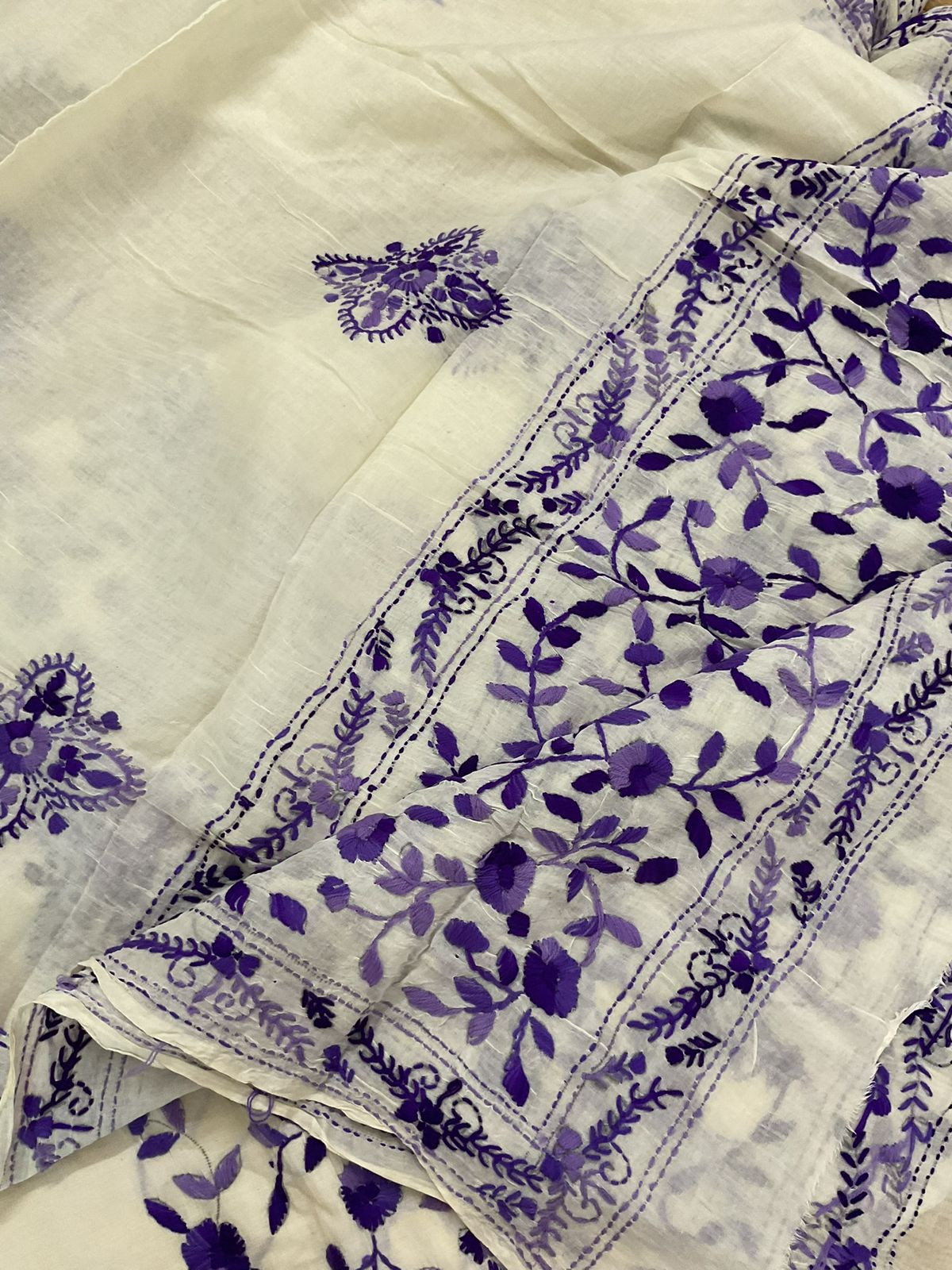 Pure Cotton Embroidered Suit - Off White