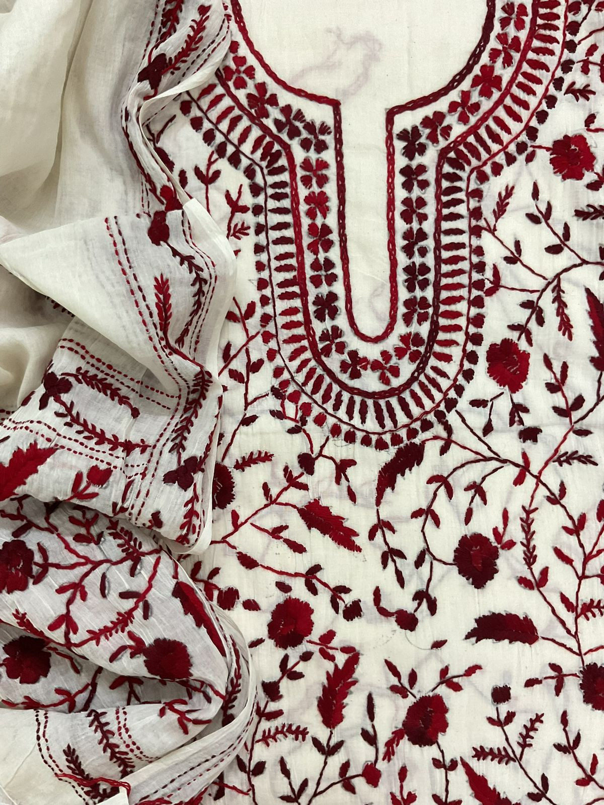 Pure Cotton Embroidered Suit - Off White