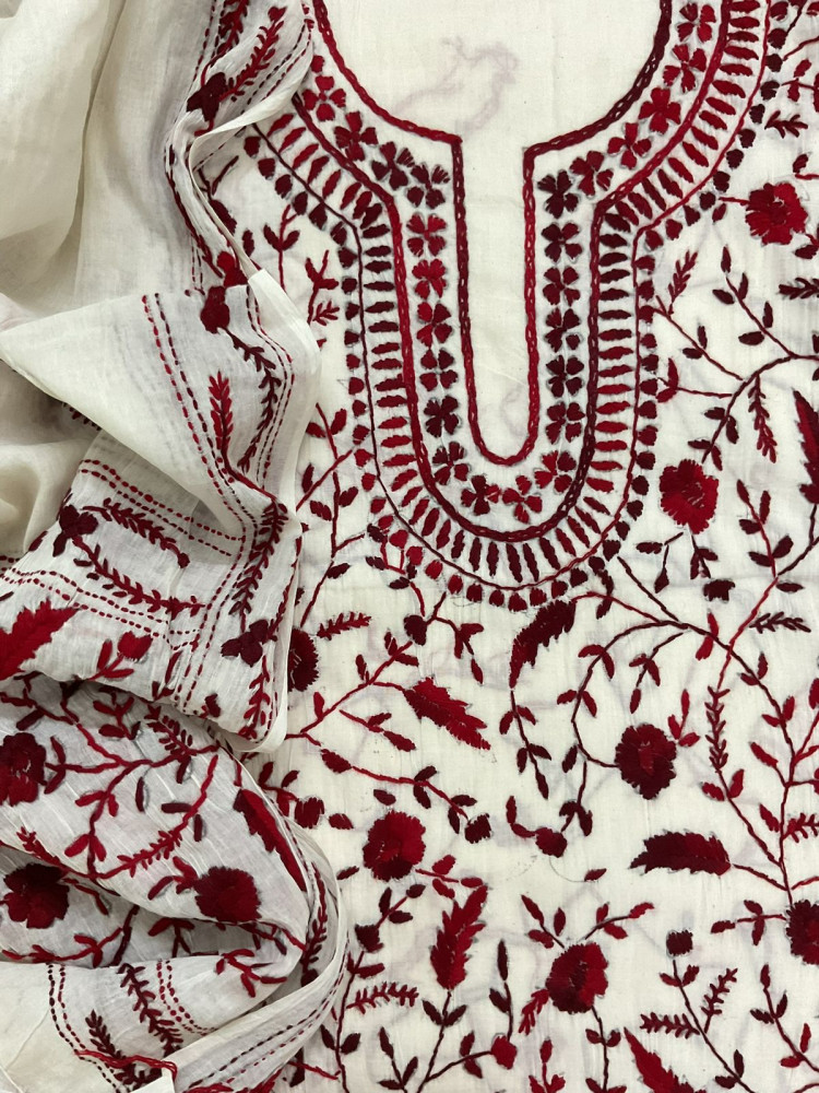 Image of Pure Cotton Embroidered Suit - Off White