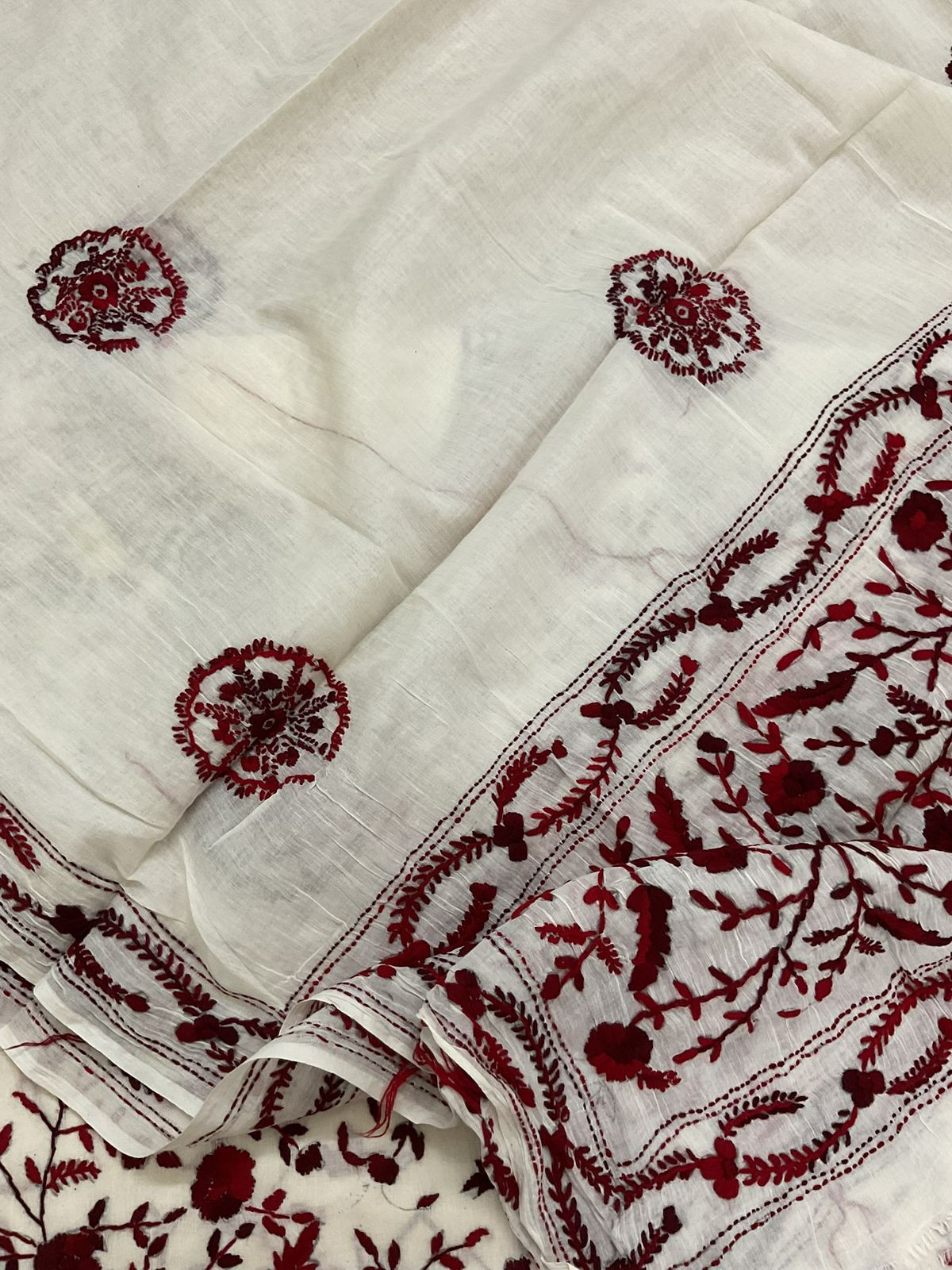 Pure Cotton Embroidered Suit - Off White