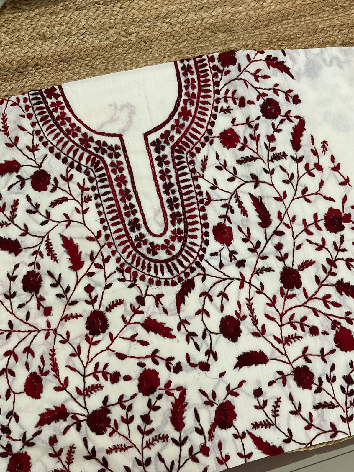 Pure Cotton Embroidered Suit - Off White