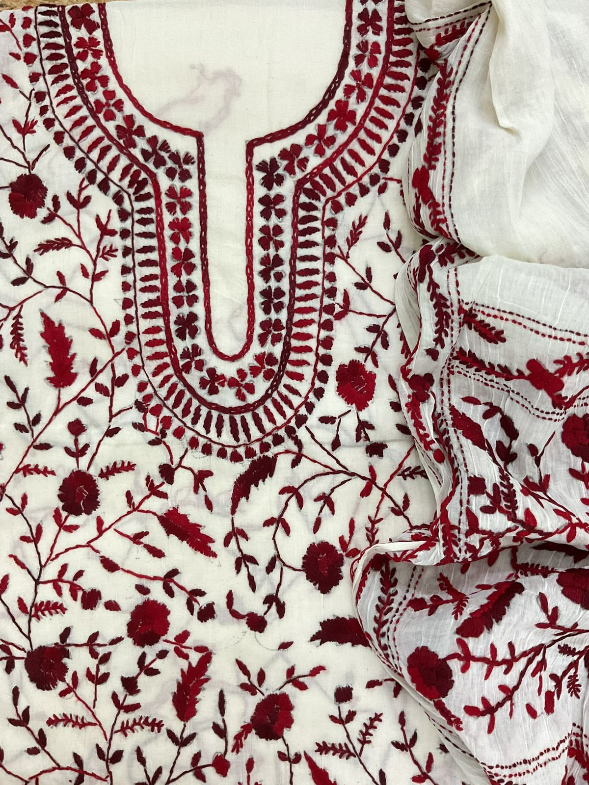 Pure Cotton Embroidered Suit - Off White