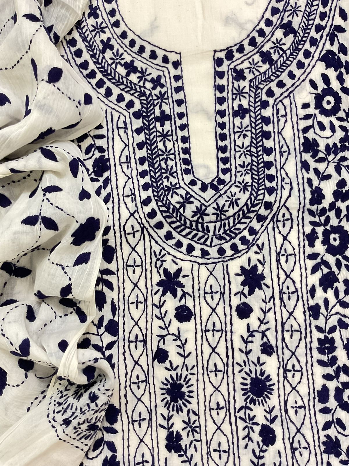 Pure Cotton Embroidered Suit - Off White