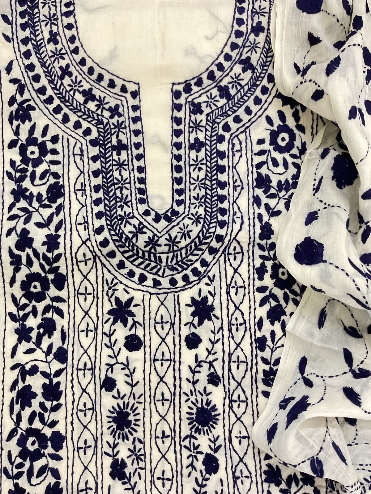 Pure Cotton Embroidered Suit - Off White