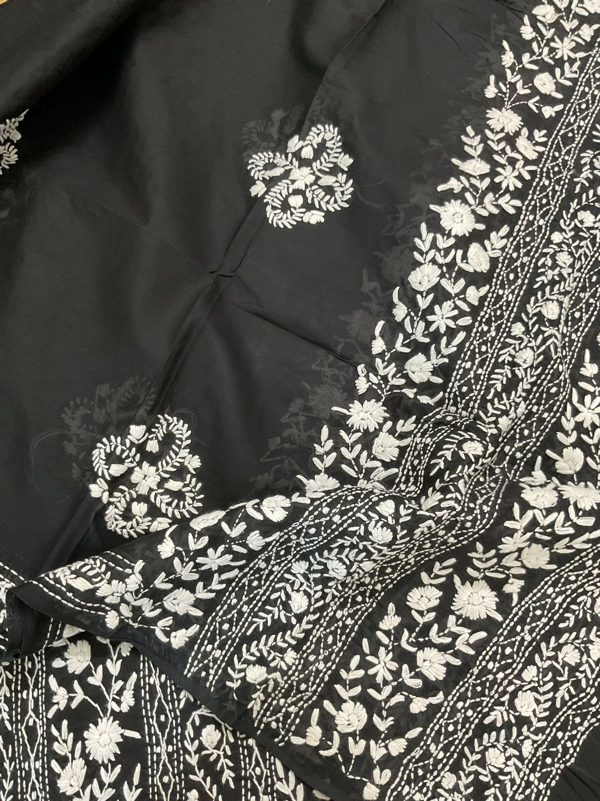 Pure Cotton Embroidered Suit - Black