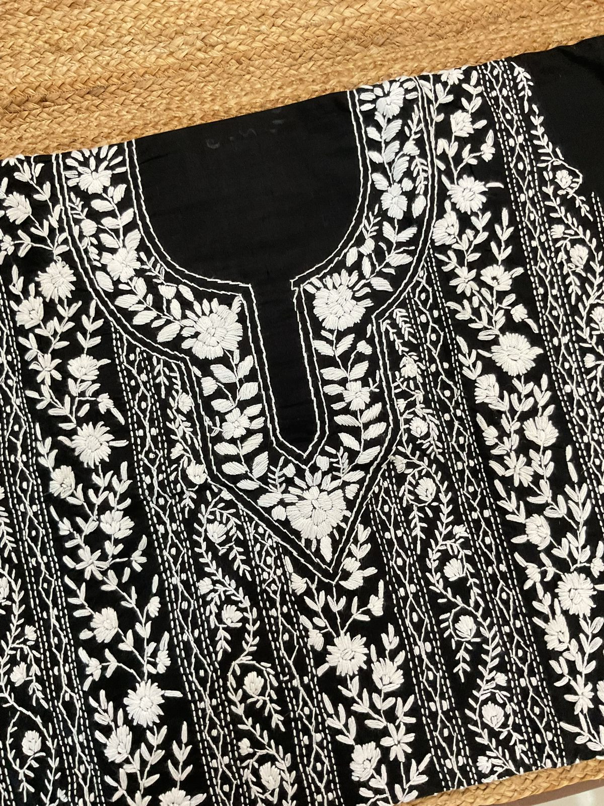 Pure Cotton Embroidered Suit - Black