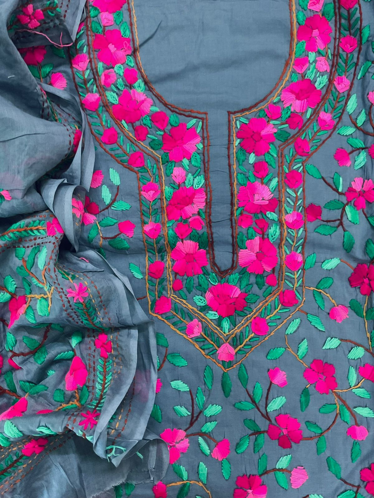 Pure Cotton Embroidered Suit - Grey