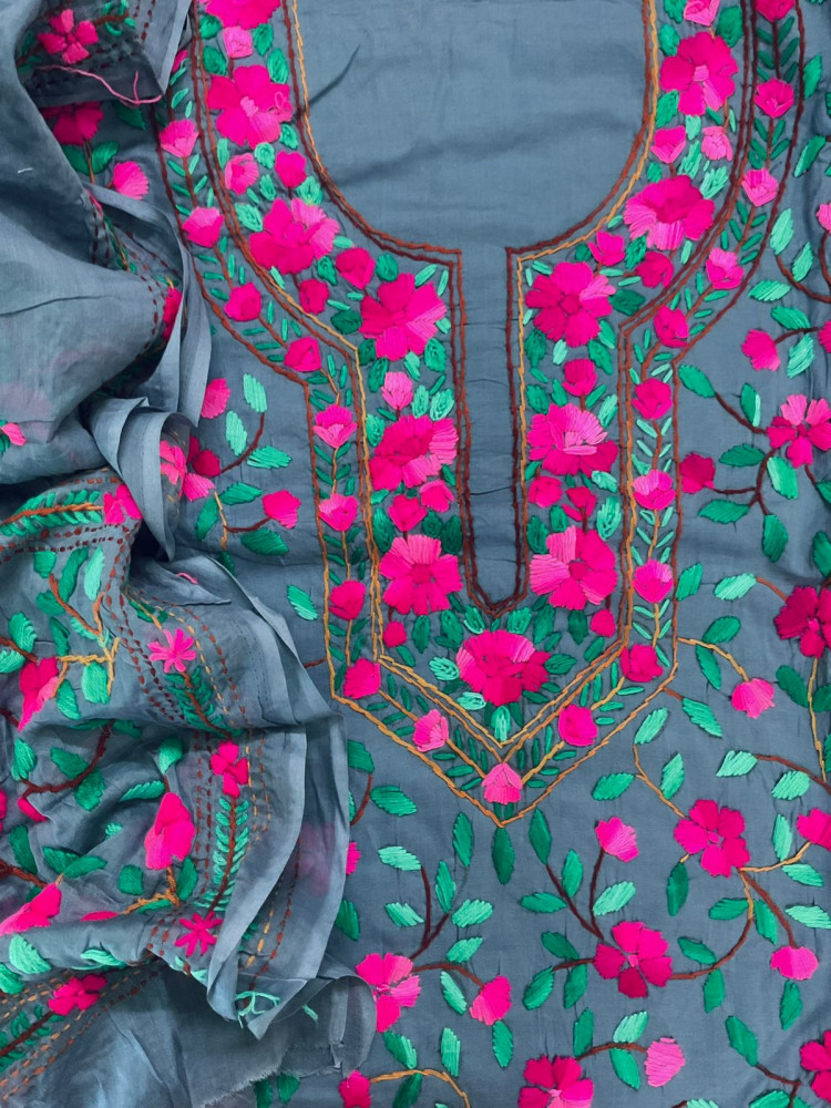 Image of Pure Cotton Embroidered Suit - Grey