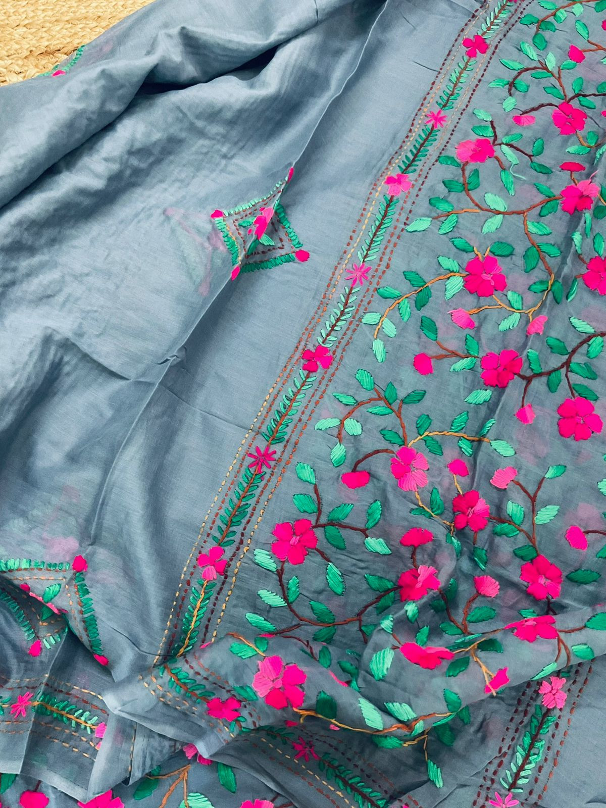 Pure Cotton Embroidered Suit - Grey