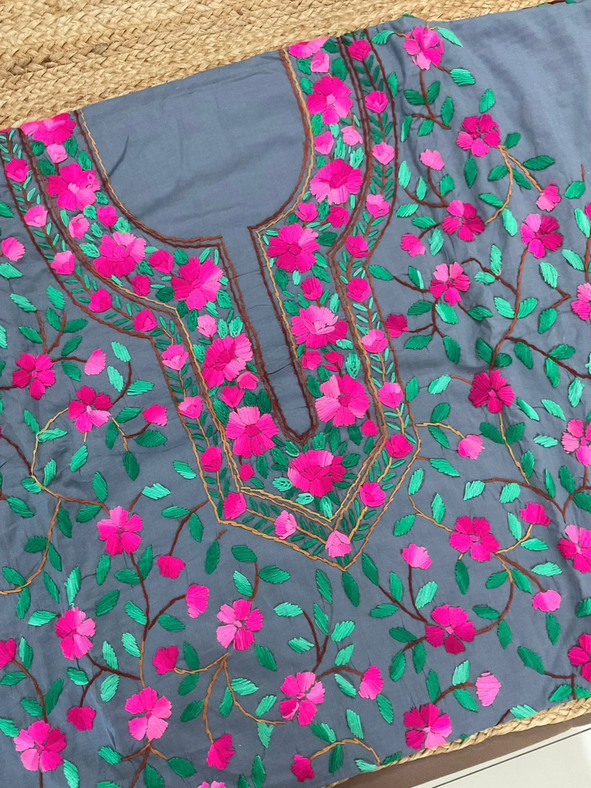 Pure Cotton Embroidered Suit - Grey