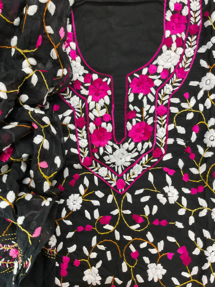 Image of Pure Cotton Embroidered Suit - Black