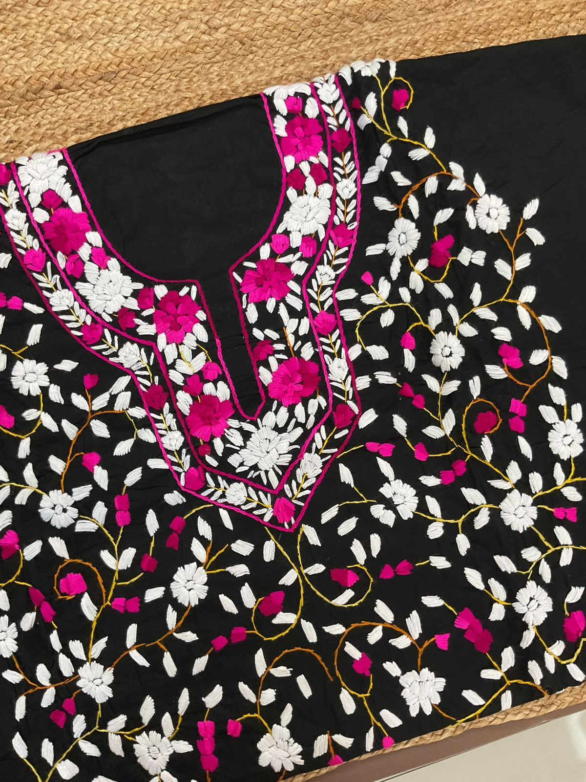 Pure Cotton Embroidered Suit - Black