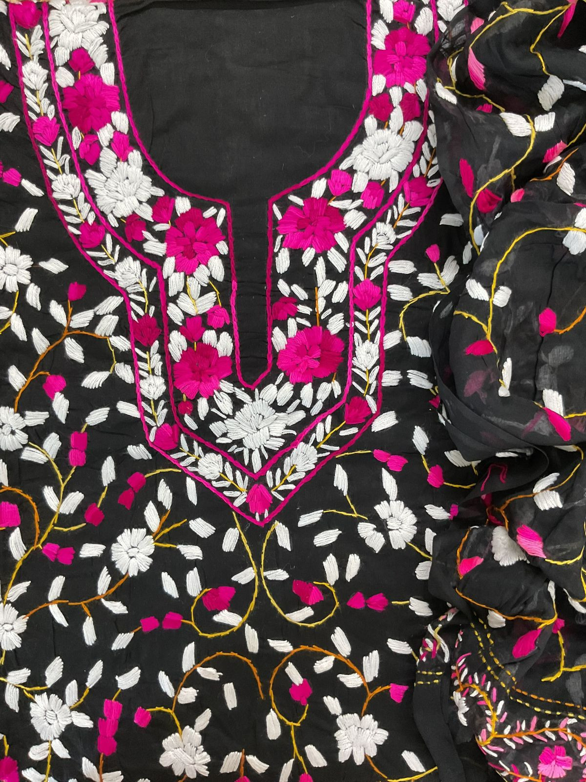 Pure Cotton Embroidered Suit - Black