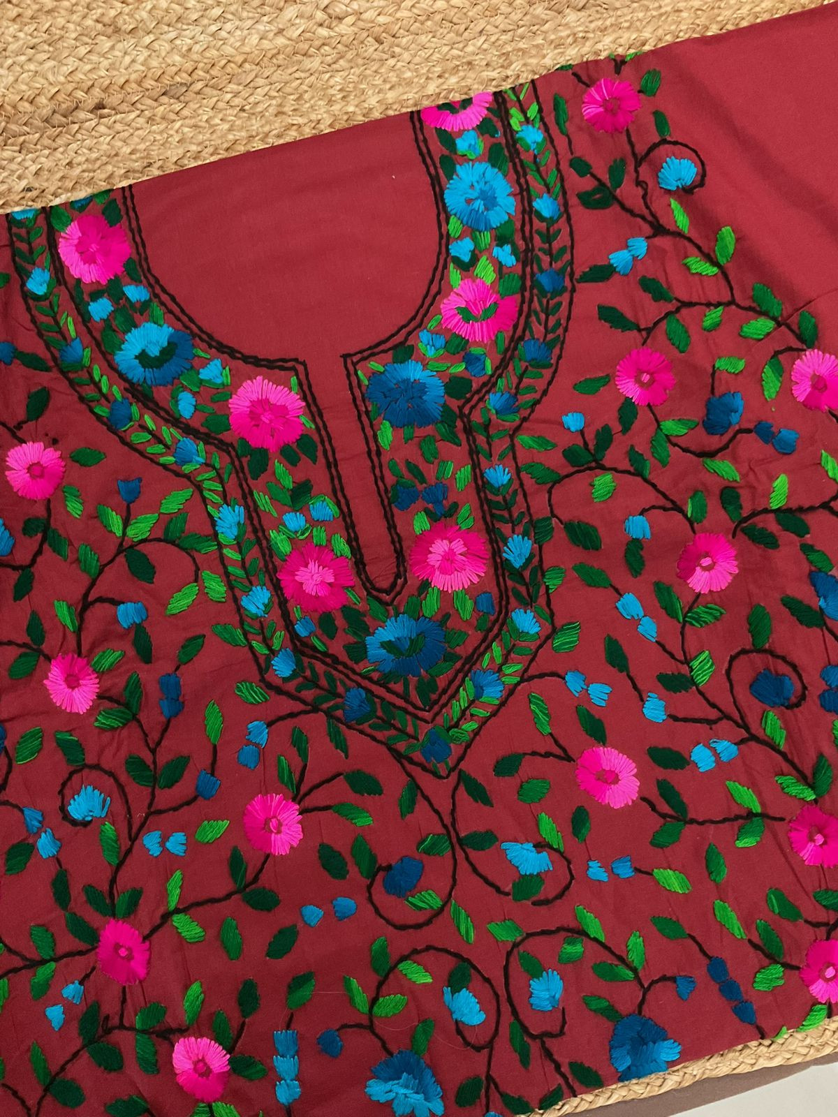 Pure Cotton Embroidered Suit - Maroon