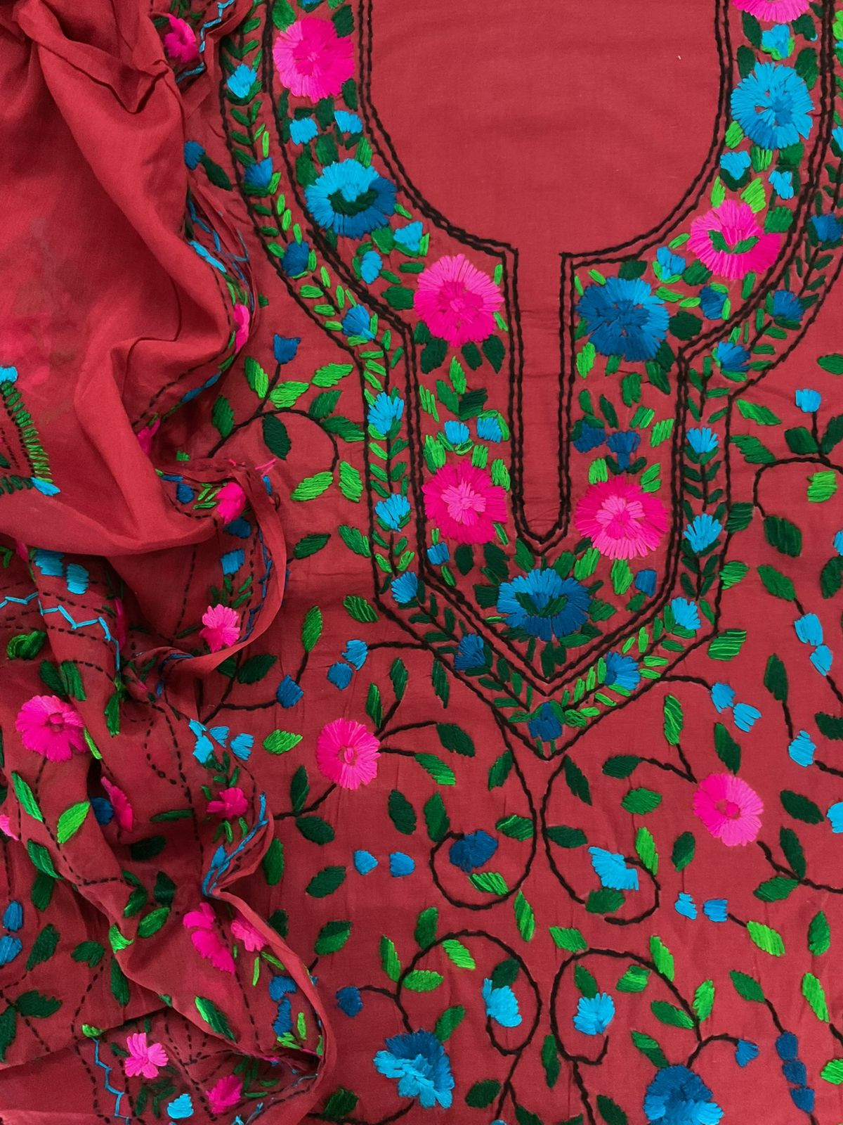 Pure Cotton Embroidered Suit - Maroon