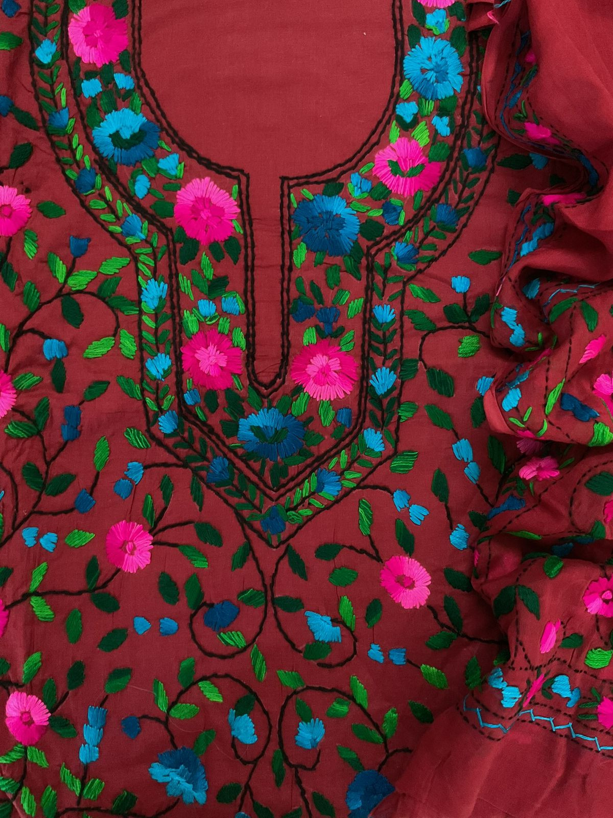 Pure Cotton Embroidered Suit - Maroon