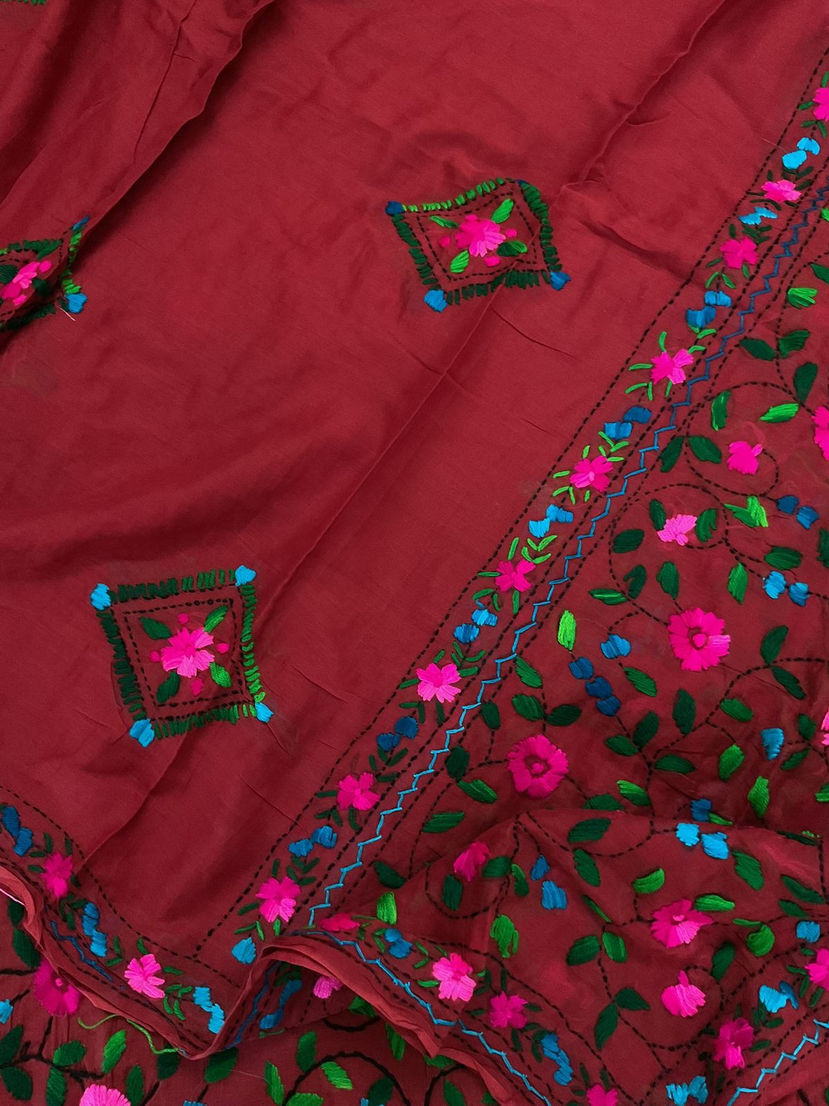 Pure Cotton Embroidered Suit - Maroon