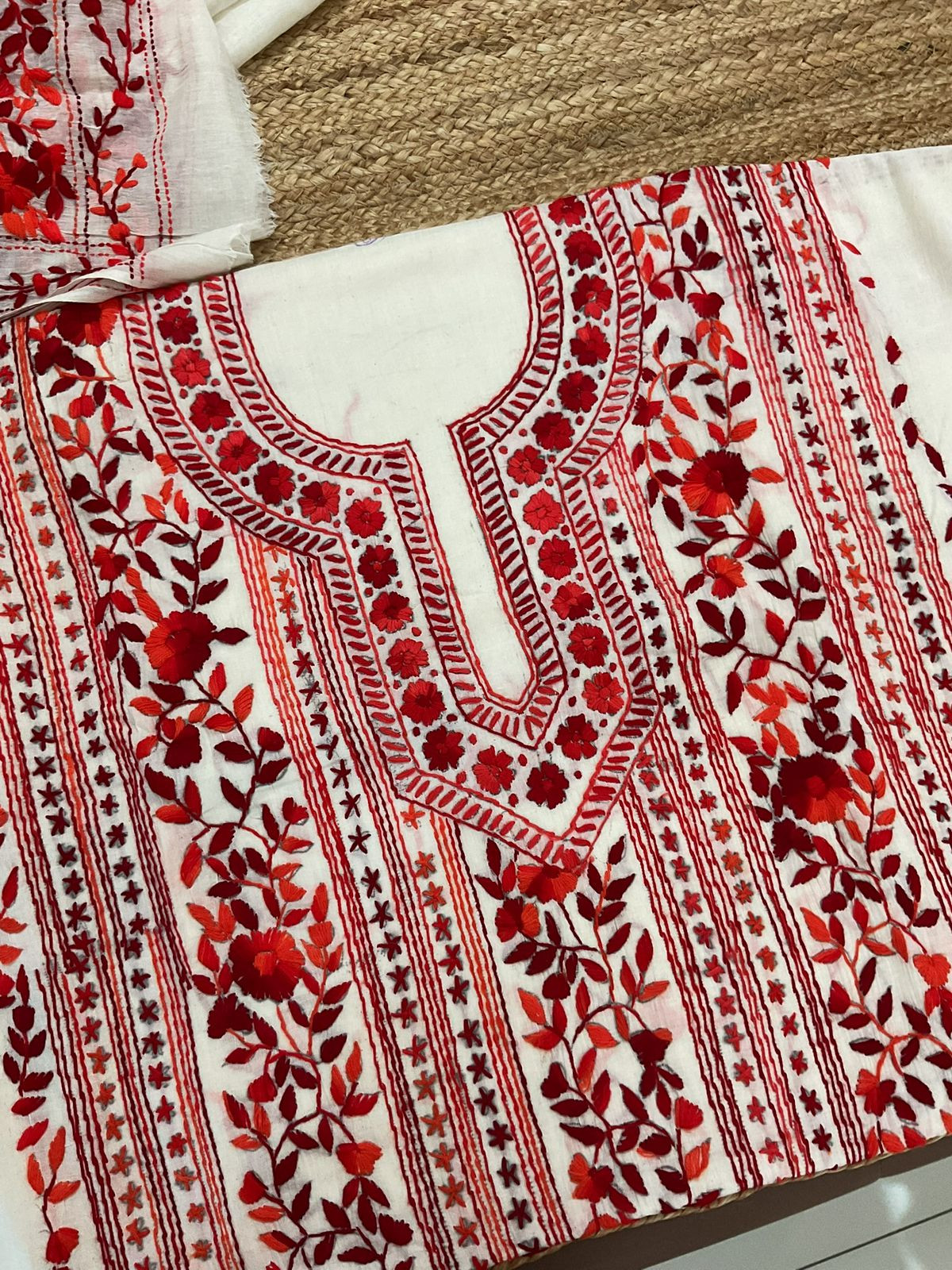 Pure Cotton Embroidered Suit - Off White