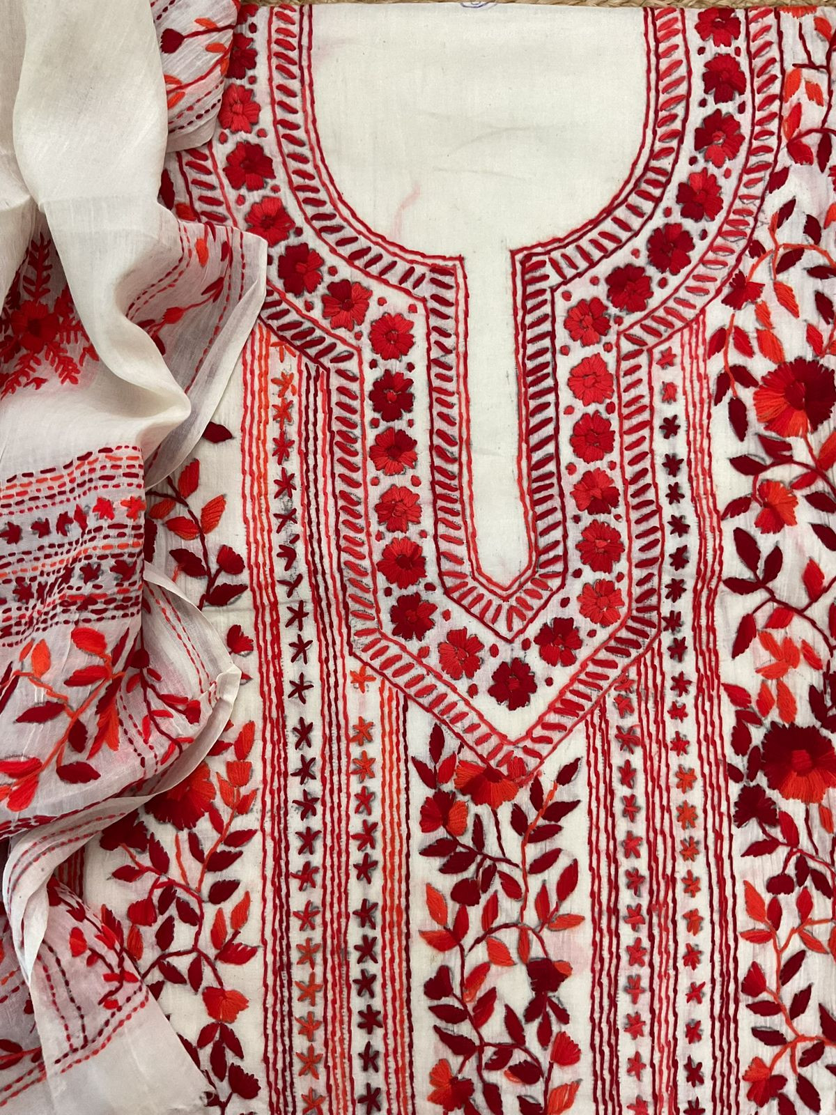 Pure Cotton Embroidered Suit - Off White