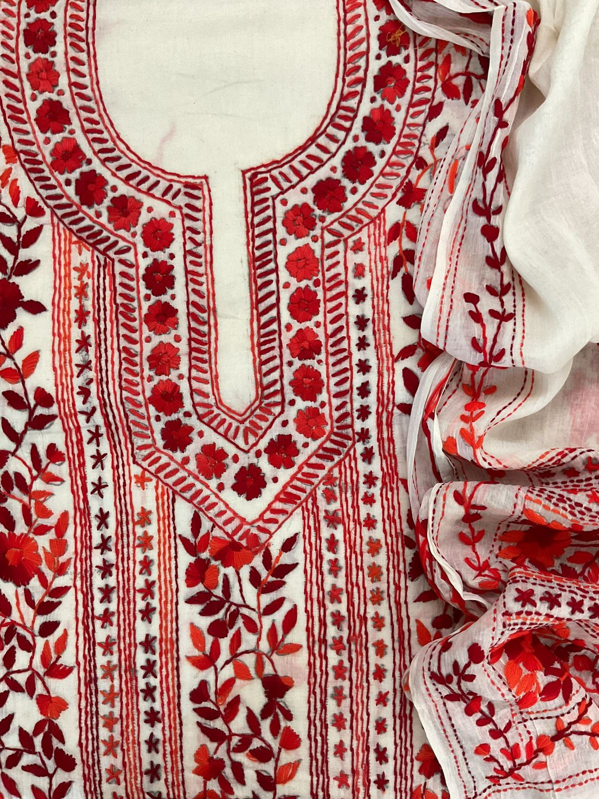 Pure Cotton Embroidered Suit - Off White