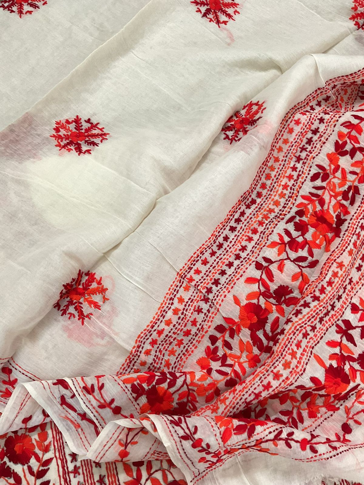 Pure Cotton Embroidered Suit - Off White