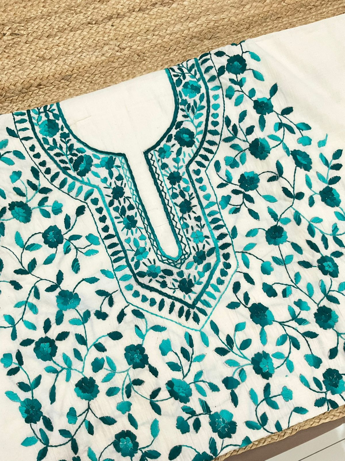 Pure Cotton Embroidered Suit - Off White