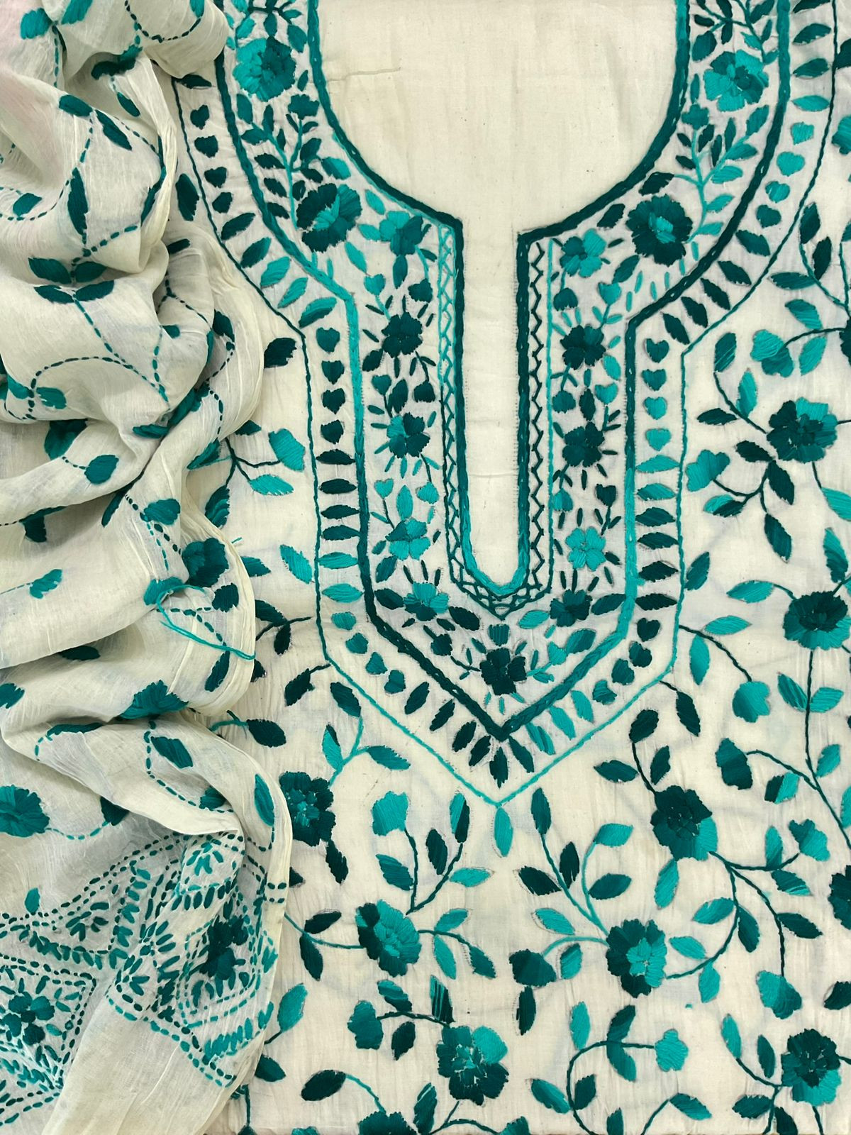 Pure Cotton Embroidered Suit - Off White