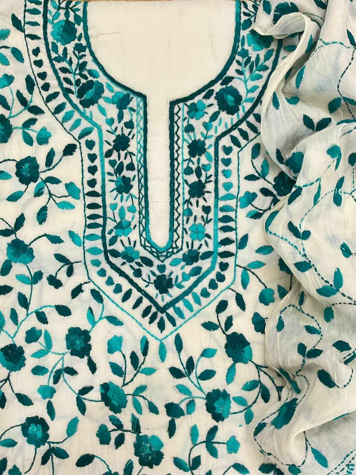 Pure Cotton Embroidered Suit - Off White