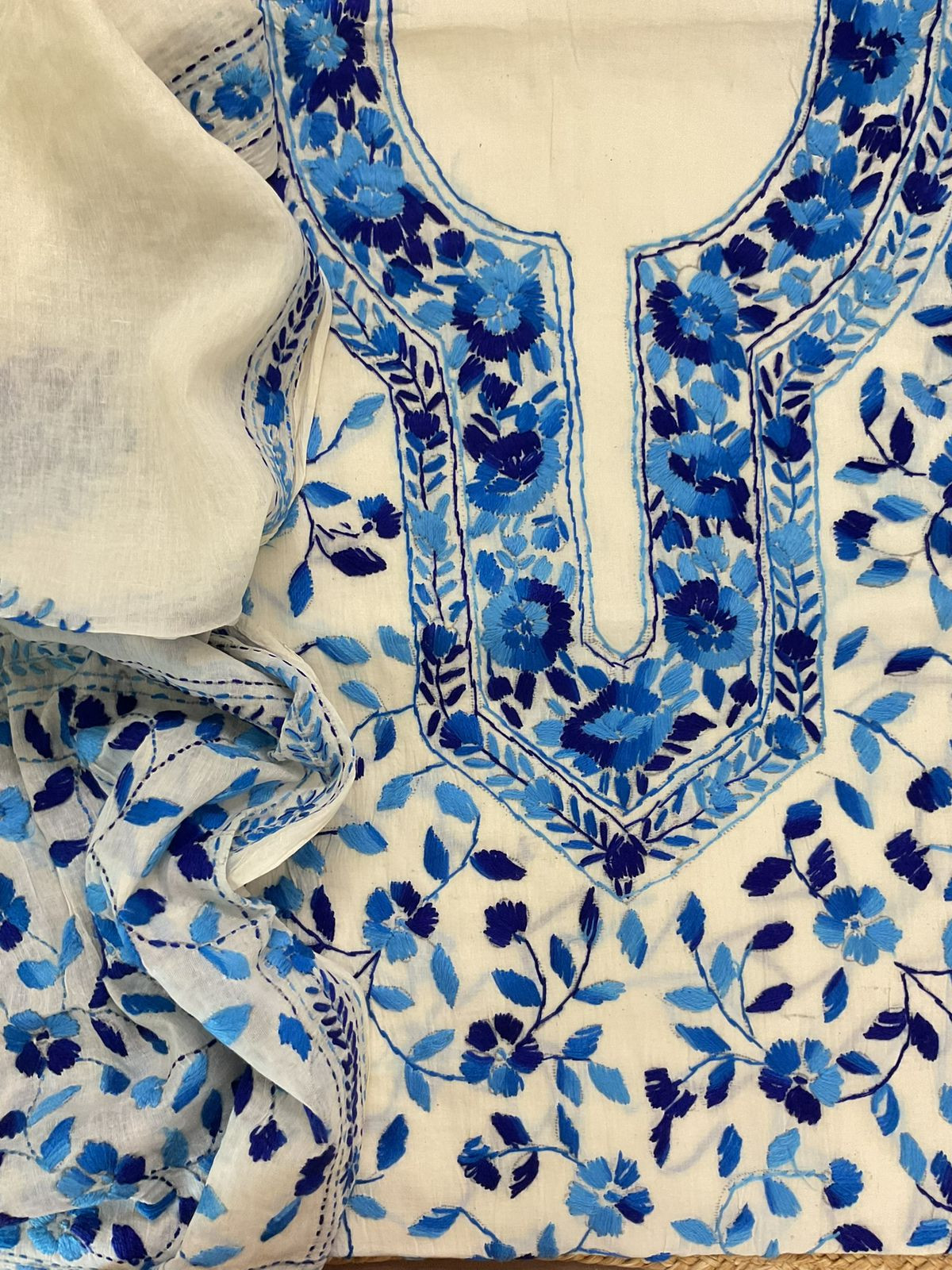 Pure Cotton Embroidered Suit - Off White