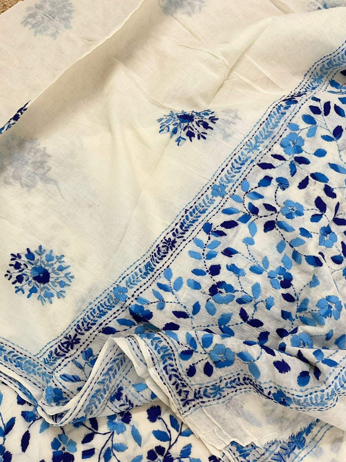 Pure Cotton Embroidered Suit - Off White