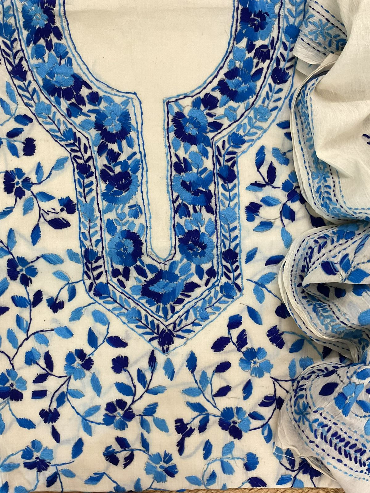 Pure Cotton Embroidered Suit - Off White