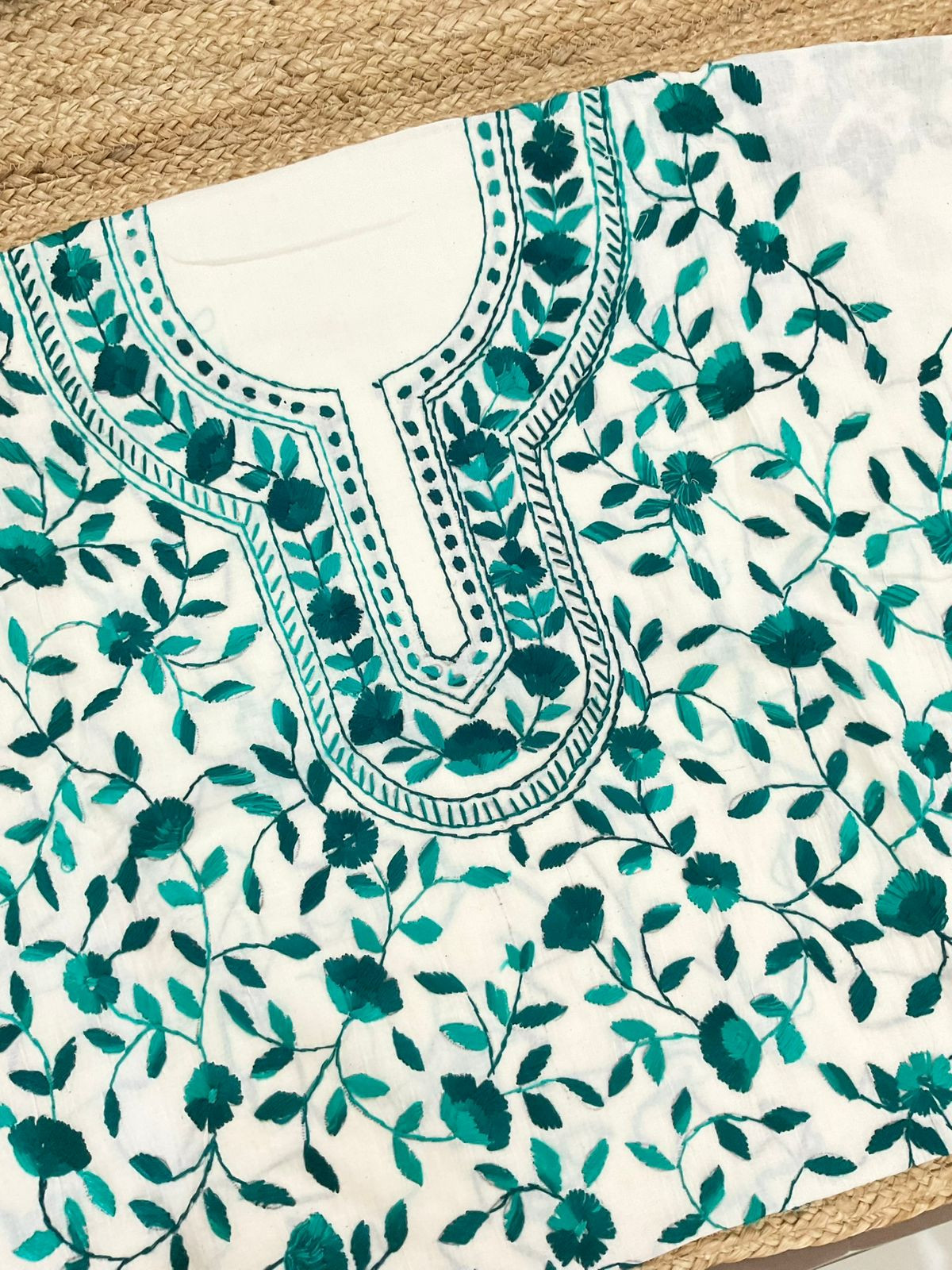 Pure Cotton Embroidered Suit - Off White