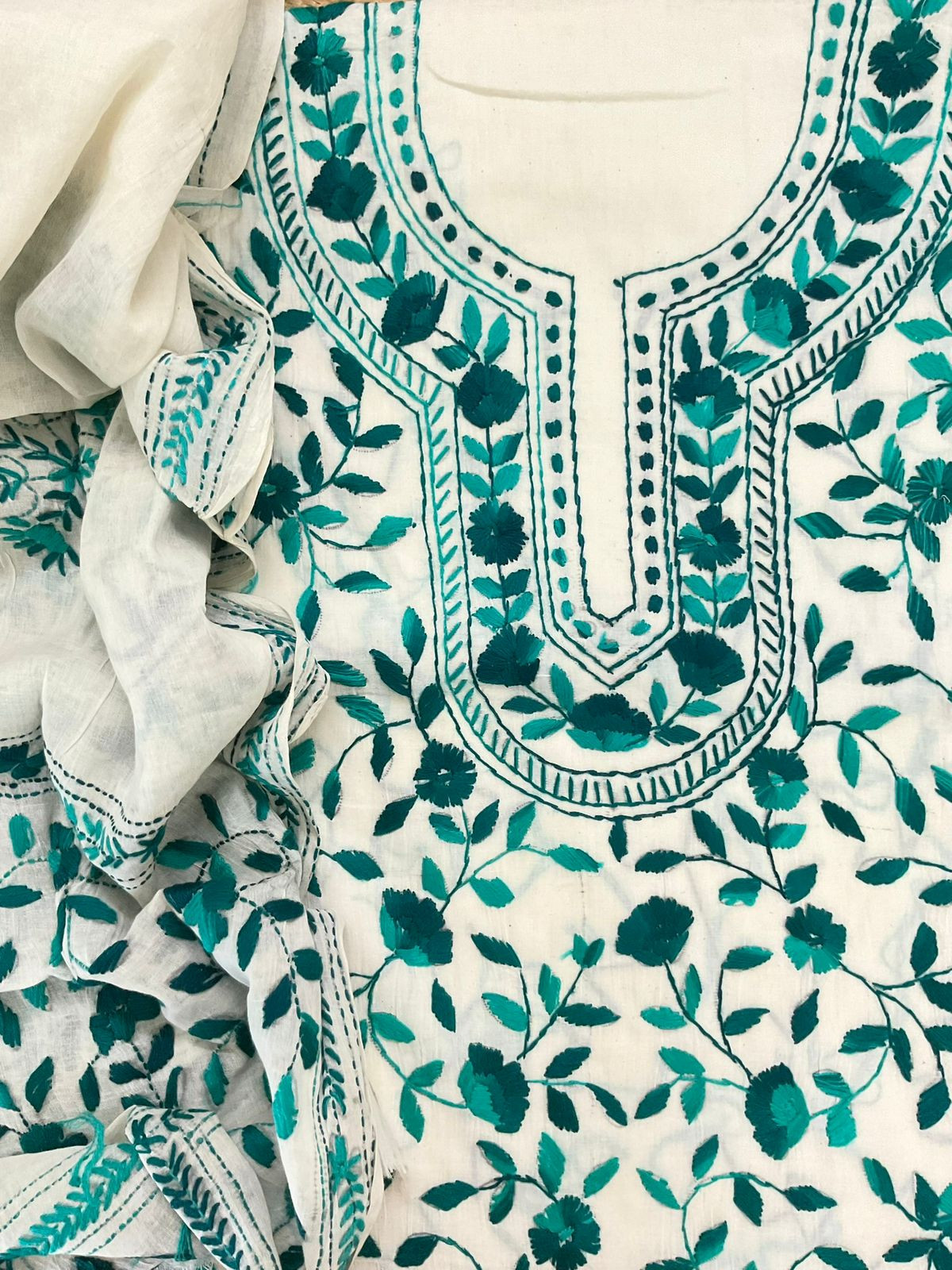 Pure Cotton Embroidered Suit - Off White