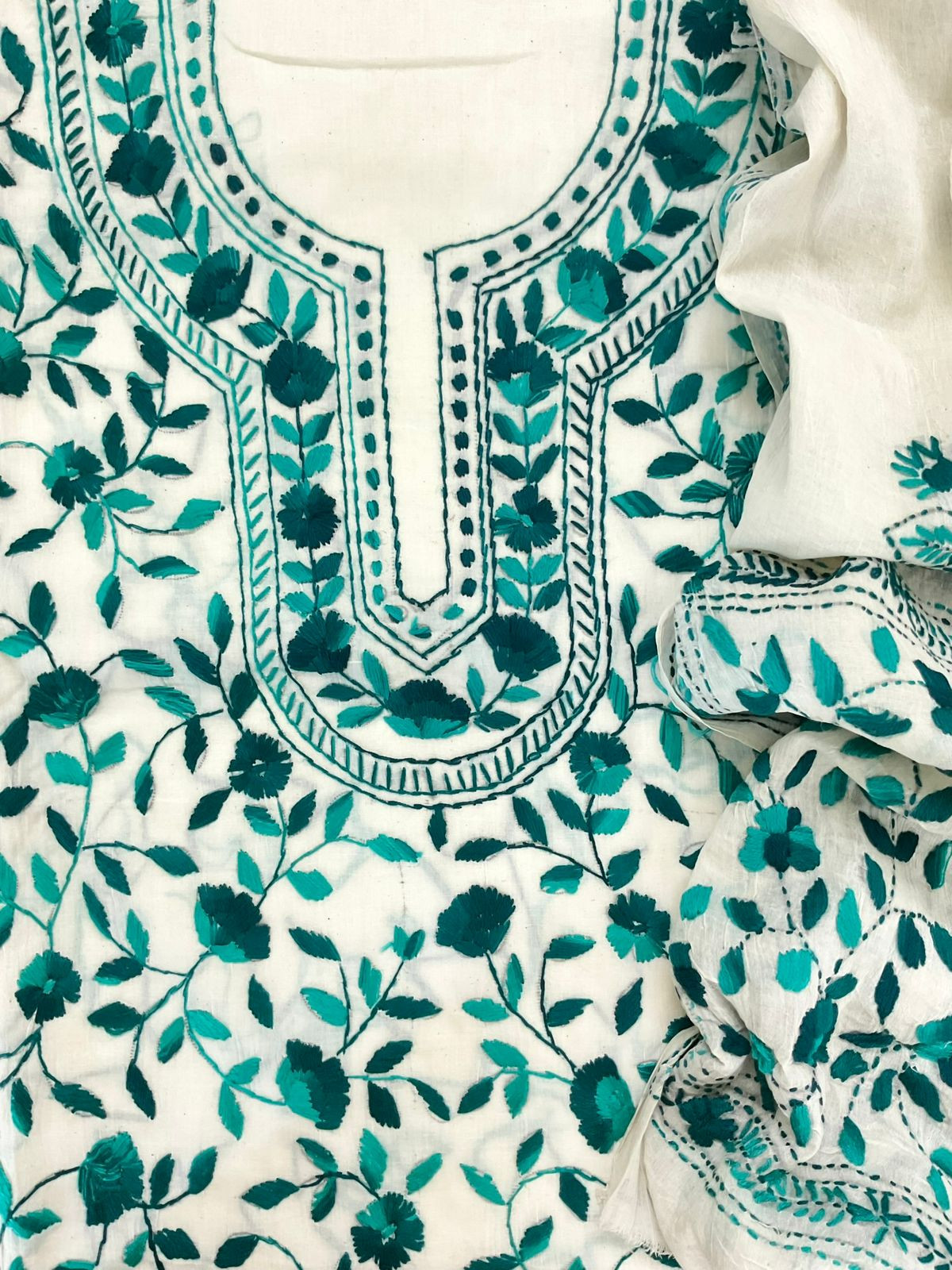 Pure Cotton Embroidered Suit - Off White