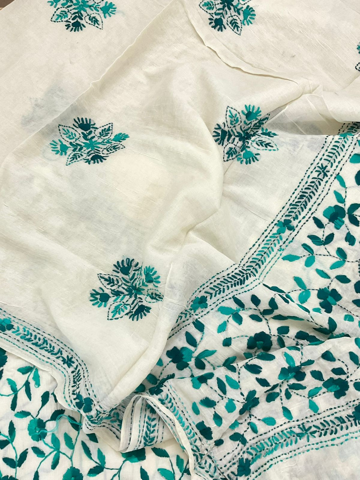 Pure Cotton Embroidered Suit - Off White