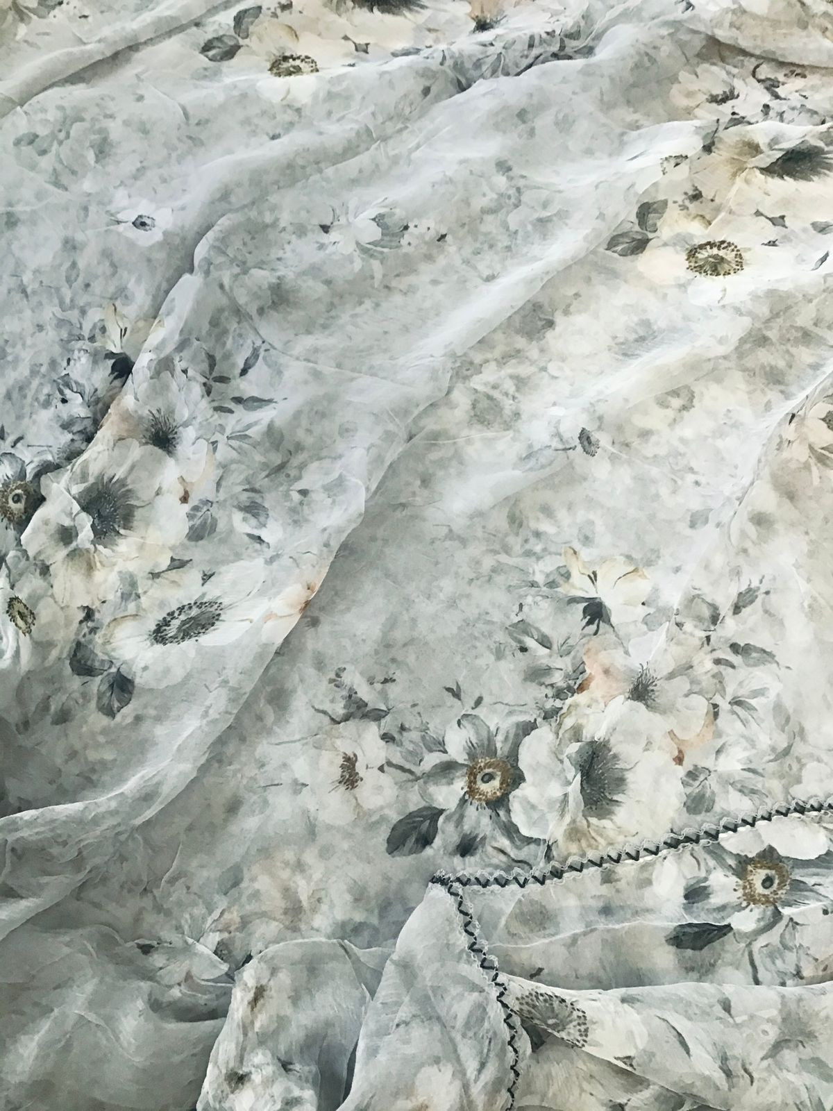 Pure Cotton Printed Embroidered Suit - Grey