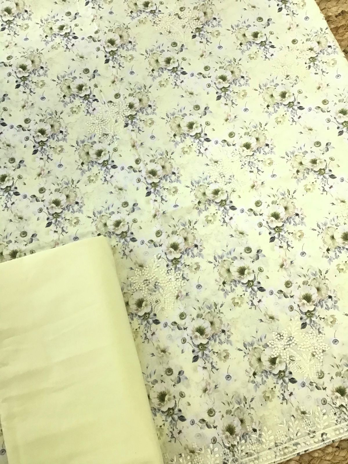 Pure Cotton Printed Embroidered Suit - Yellow