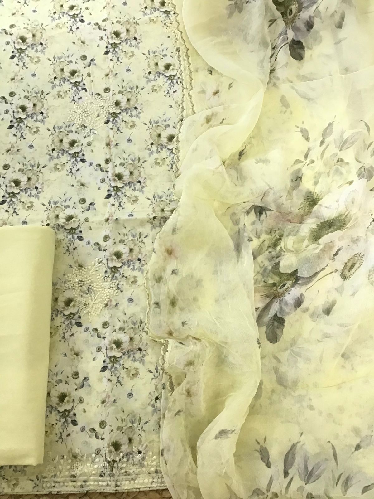 Pure Cotton Printed Embroidered Suit - Yellow