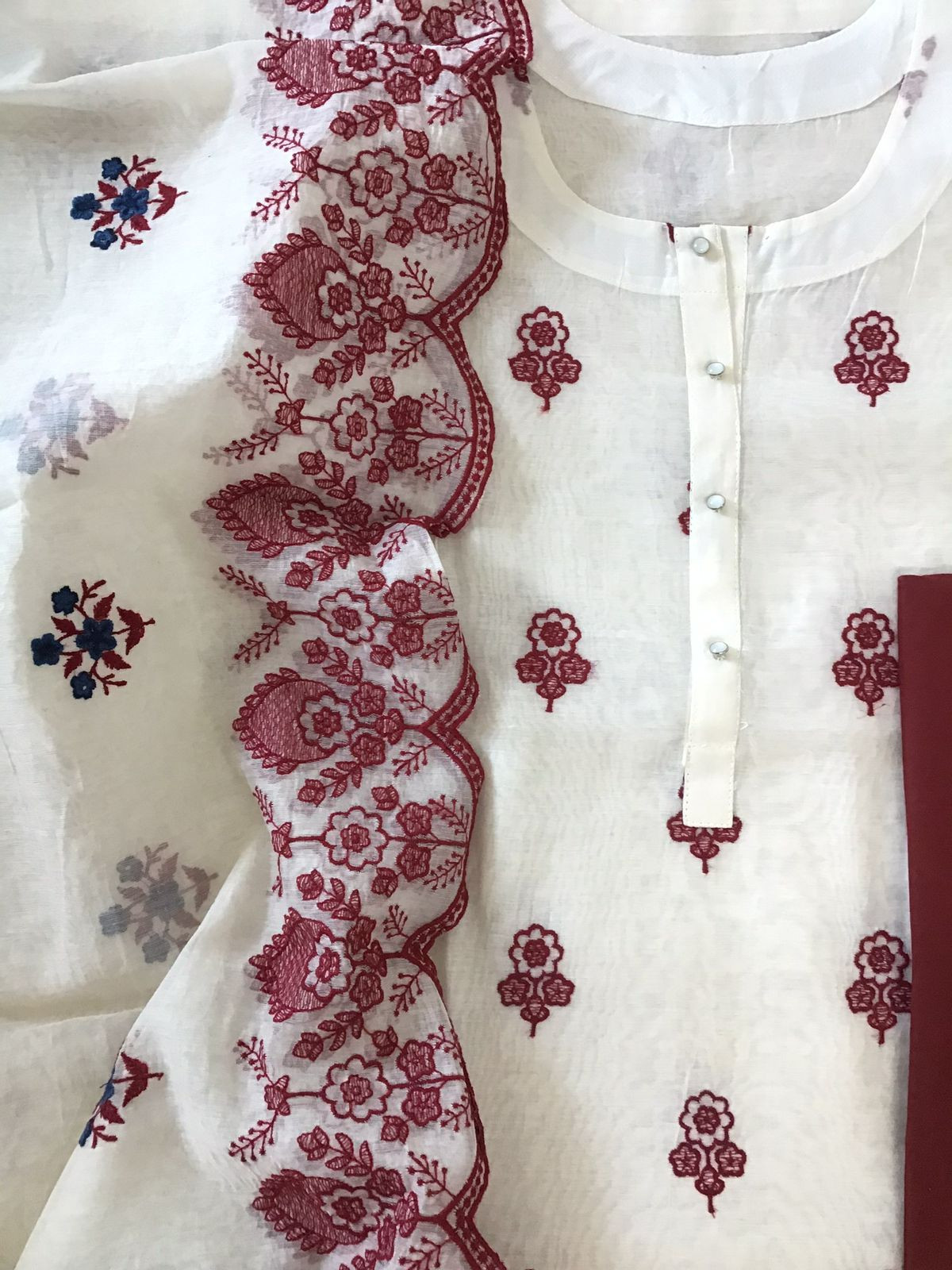 Pure Mul Chanderi Embroidered Suit - Off White