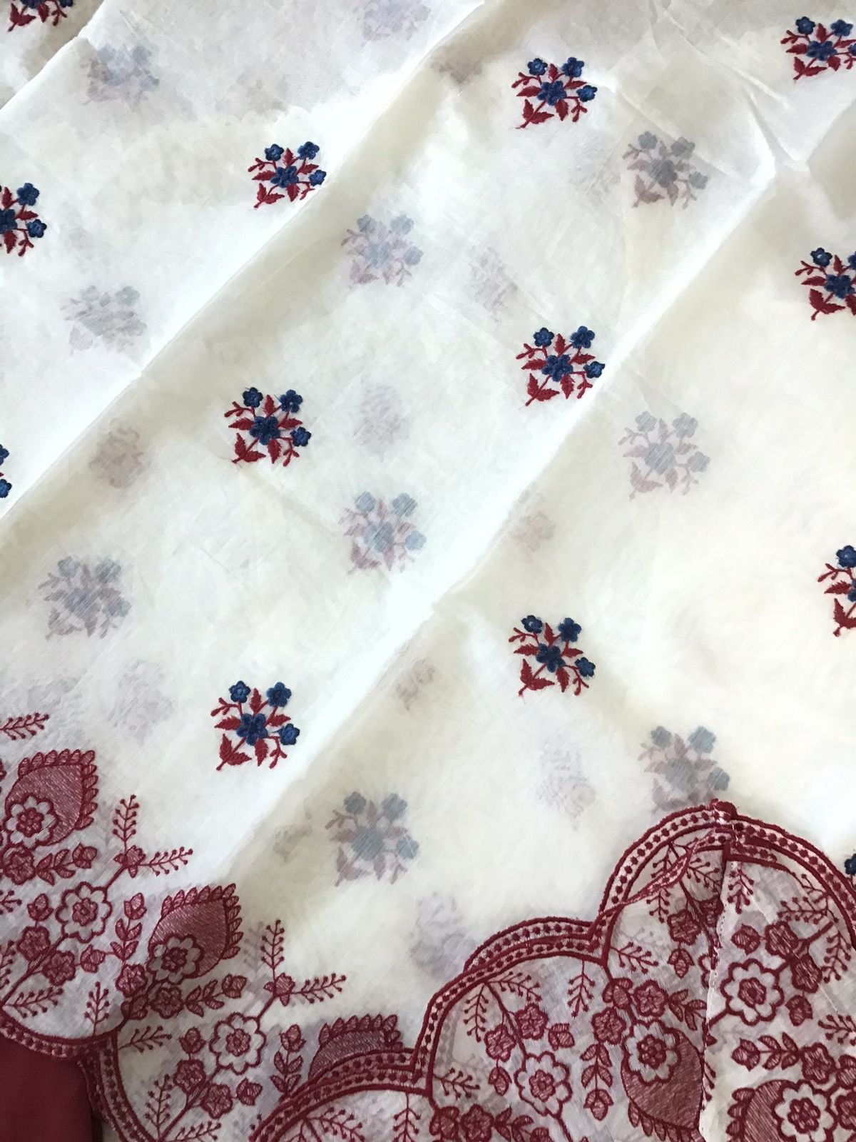 Pure Mul Chanderi Embroidered Suit - Off White