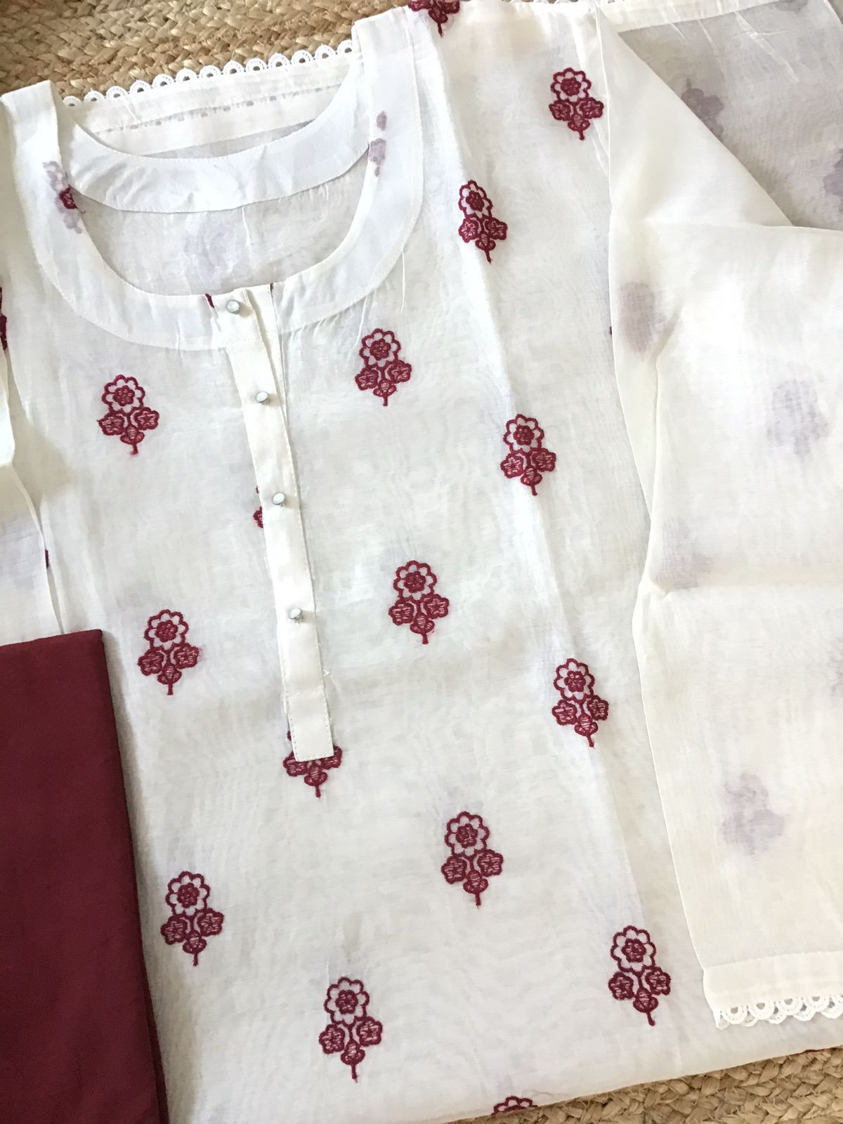 Pure Mul Chanderi Embroidered Suit - Off White