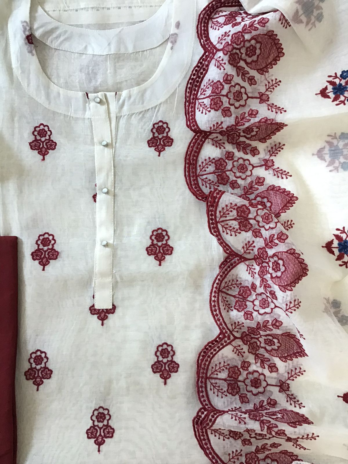 Pure Mul Chanderi Embroidered Suit - Off White