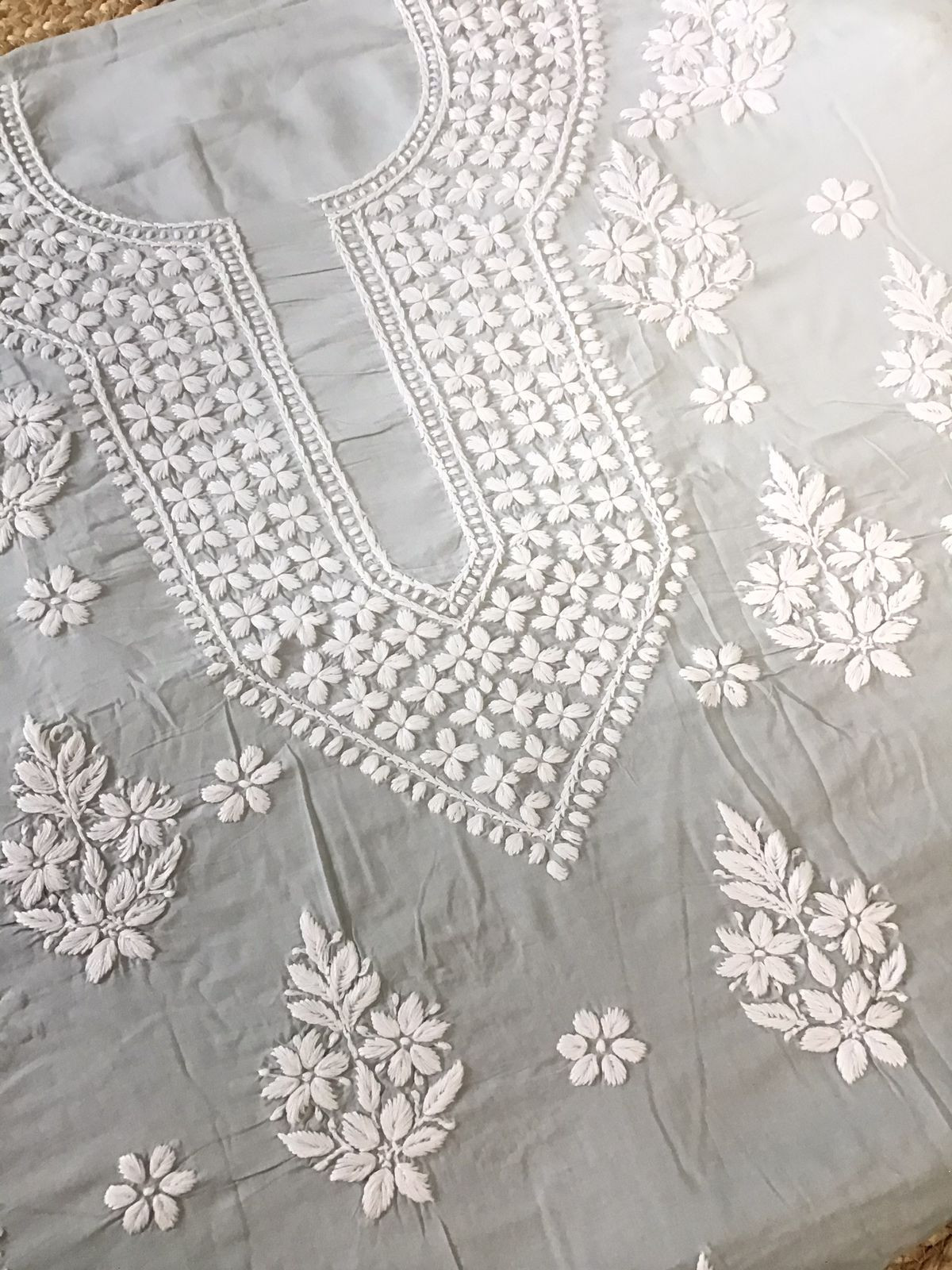 Pure Modal Embroidered Suit - Grey