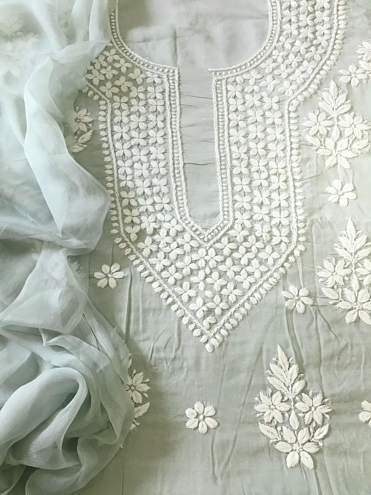 Pure Modal Embroidered Suit - Grey