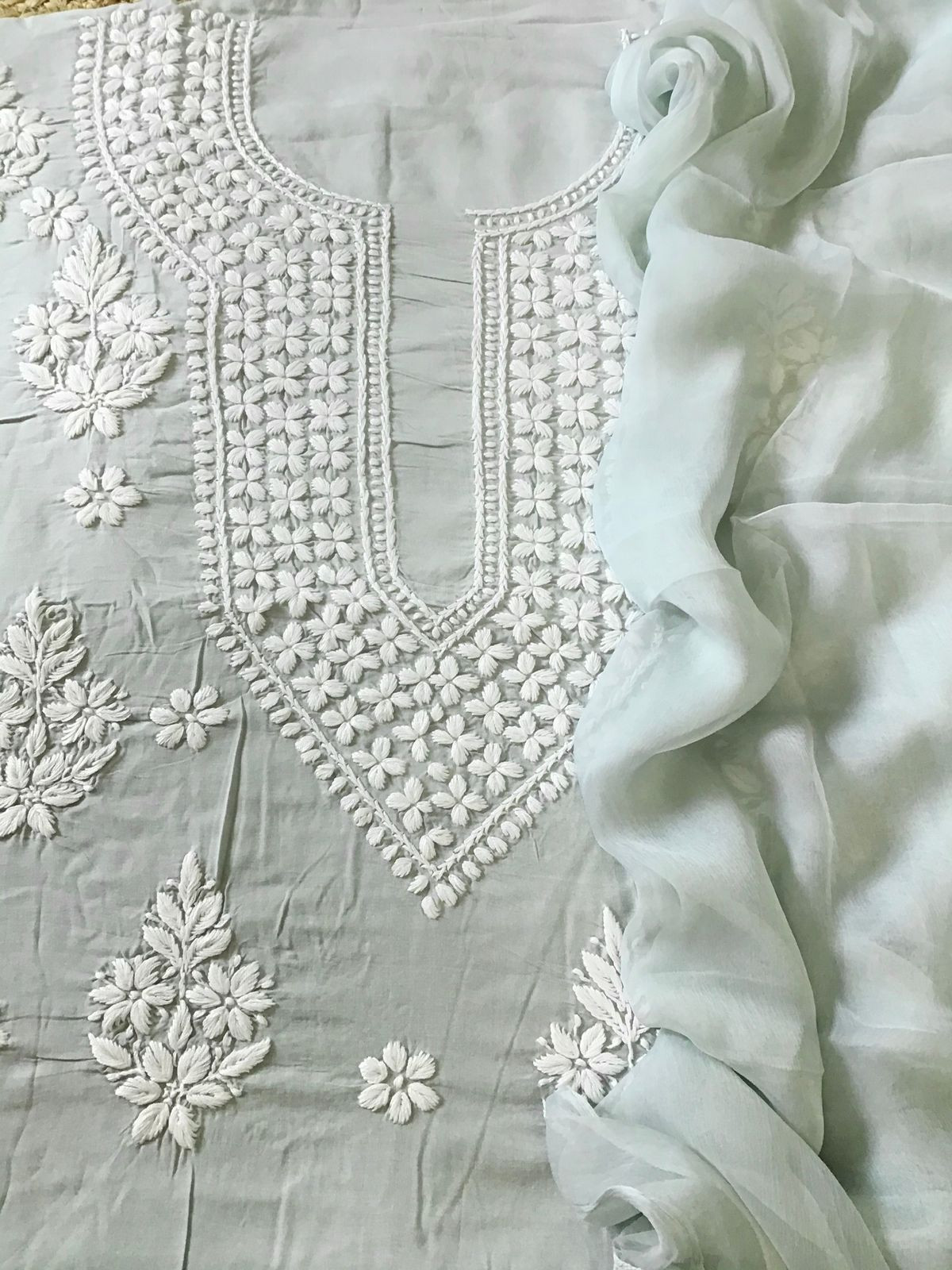 Pure Modal Embroidered Suit - Grey