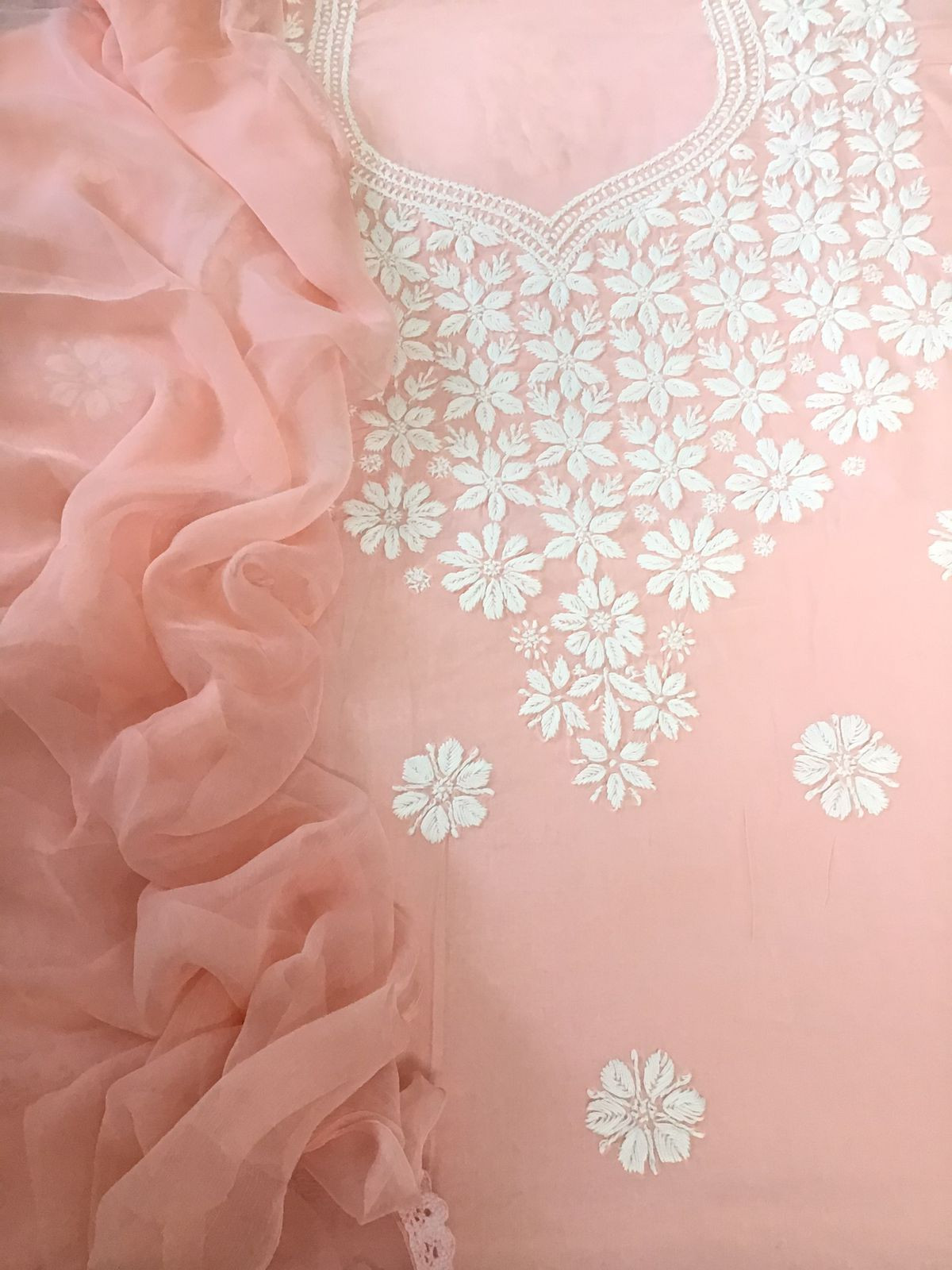 Pure Modal Embroidered Suit - Peach