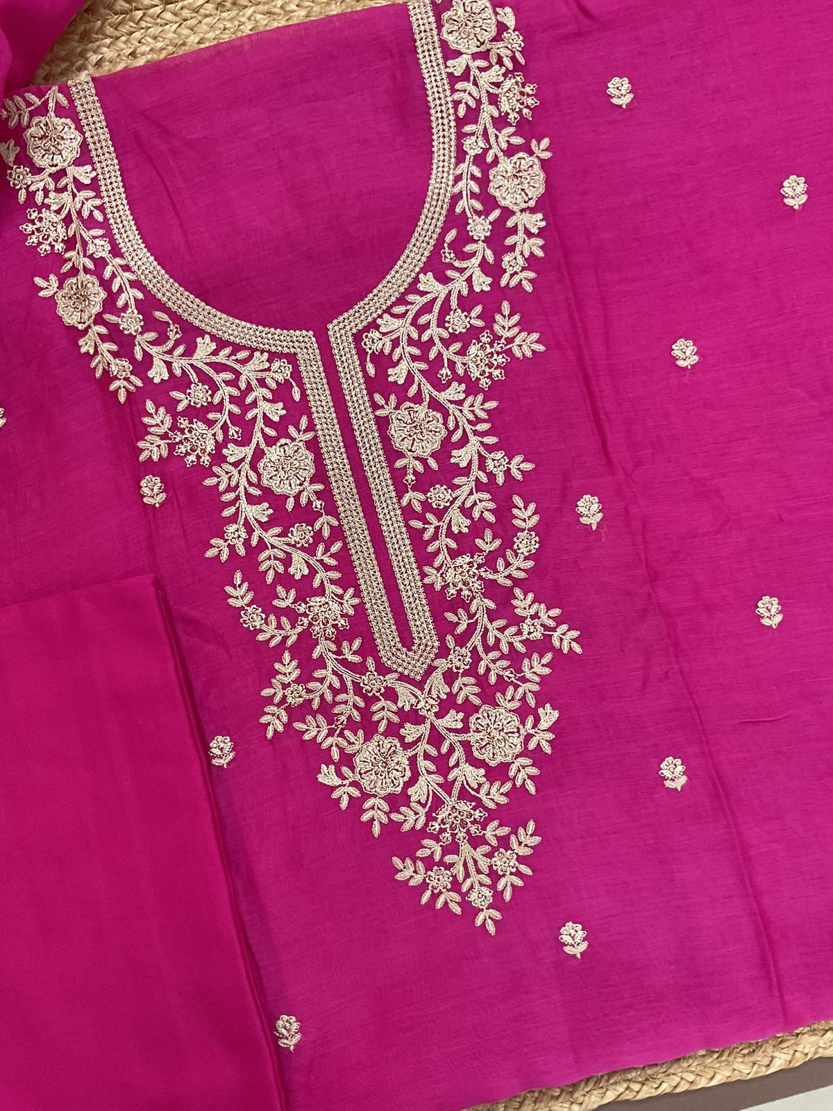 Pure Mul Chanderi Embroidered Suit - Pink