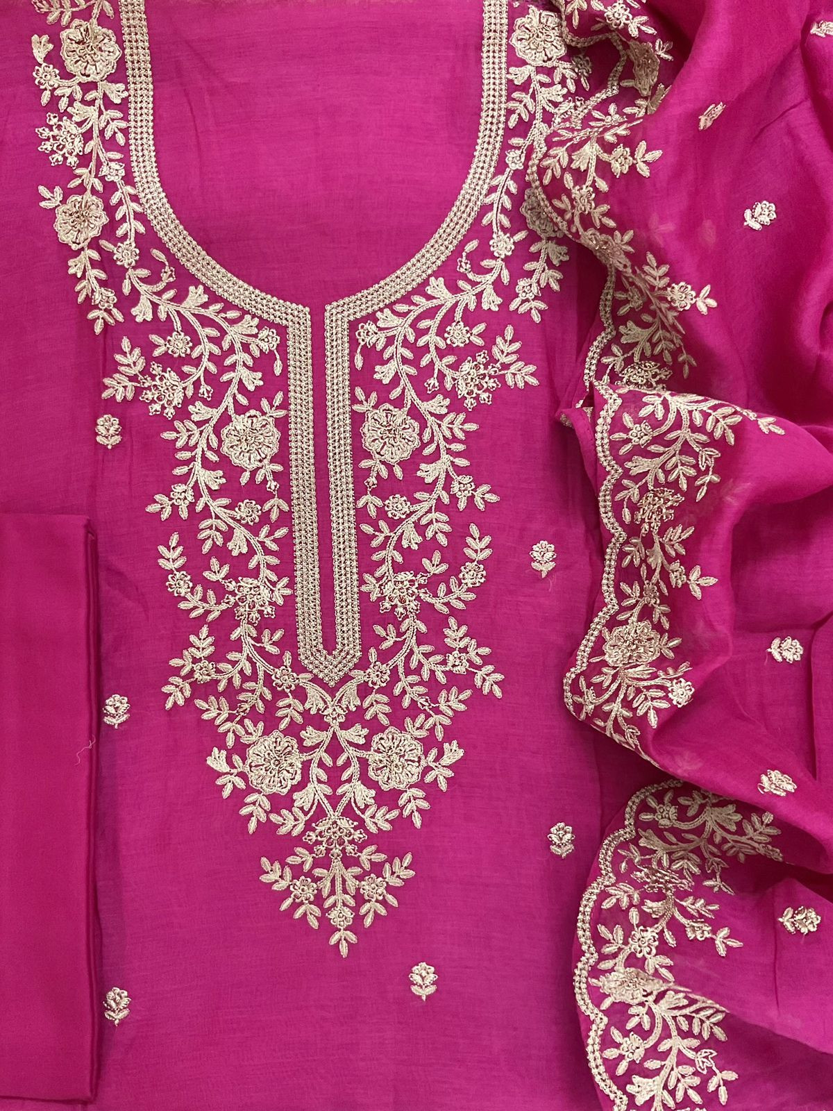 Pure Mul Chanderi Embroidered Suit - Pink
