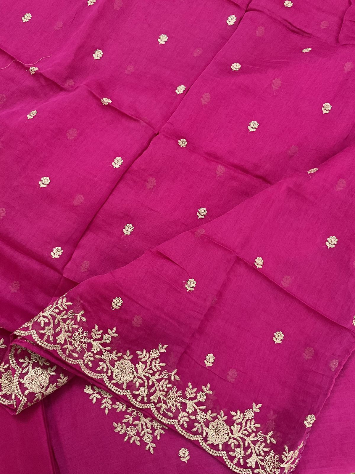 Pure Mul Chanderi Embroidered Suit - Pink