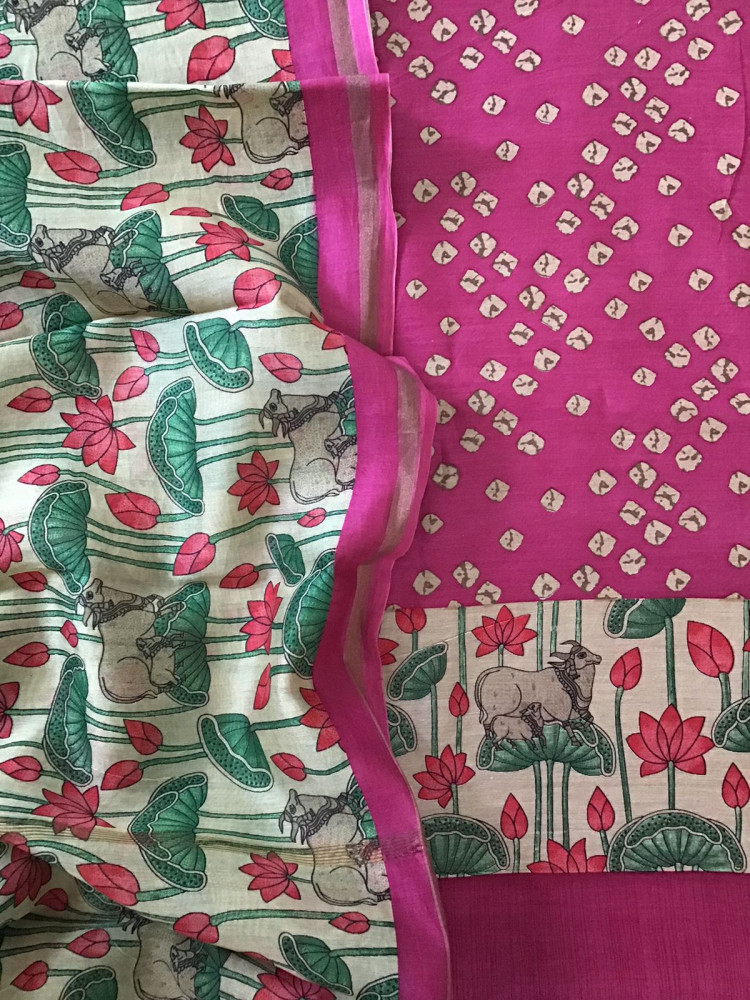 Image of Pure Chanderi Printed Suit - Pink